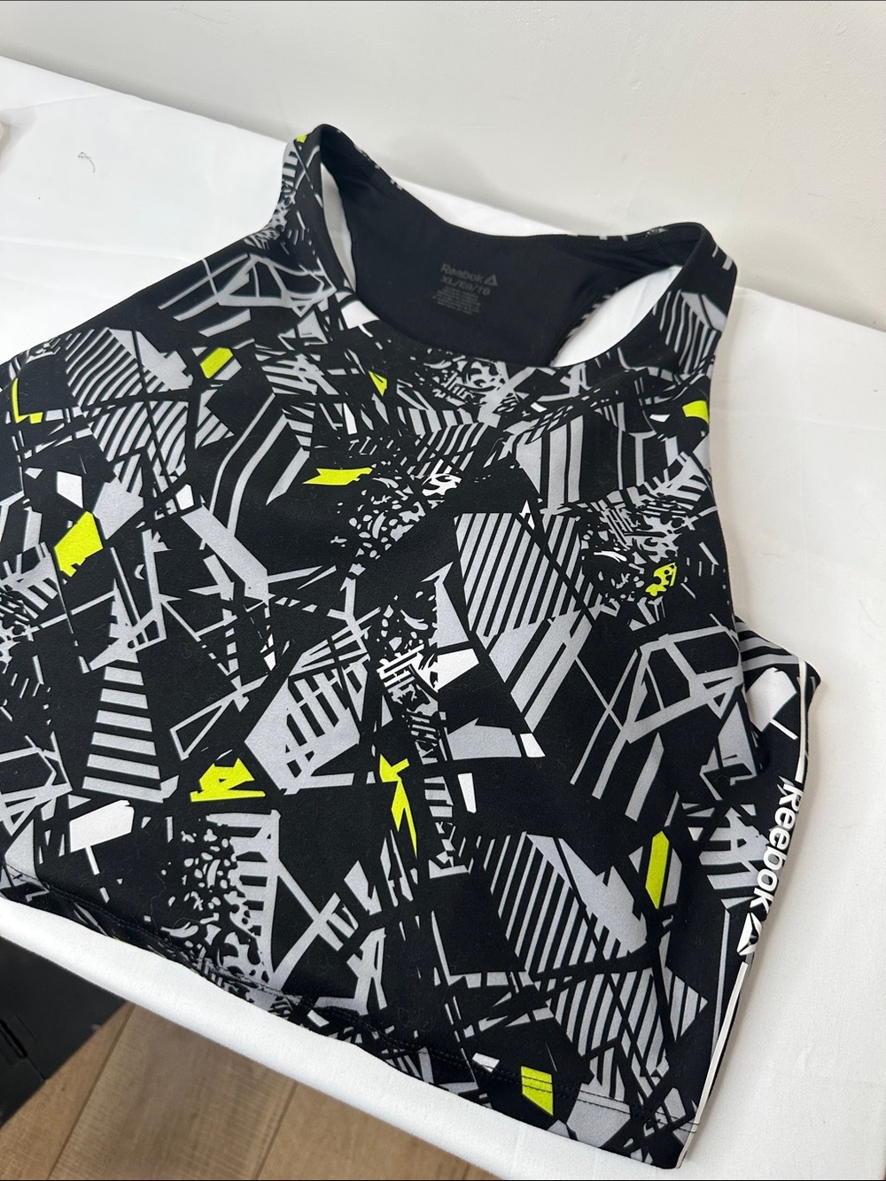Reebok Black Gray Neon Yellow Geometric Performance Tank